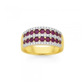 Angus & Coote 9ct gold ruby & diamond wide dress band offer
