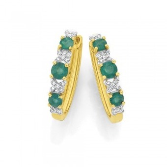 Angus & Coote 9ct gold emerald & diamond kiss huggie earrings offer