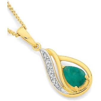 Angus & Coote 9ct gold emerald & diamond pendant offer