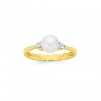 Angus & Coote 9ct gold cultured freshwater pearl & diamond ring offer