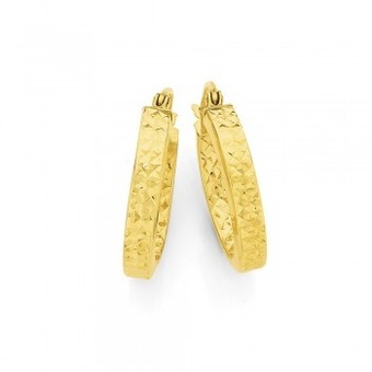 Angus & Coote 9ct gold 3x15mm diamond-cut hoop earrings offer