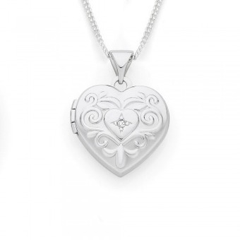 Sterling silver cubic zirconia fancy scroll heart locket