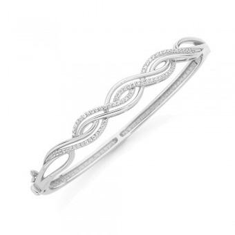 Angus & Coote Sterling silver plain & cubic zirconia twist bangle offer