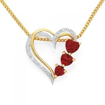 Goldmark 9ct gold created ruby & diamond heart pendant offer