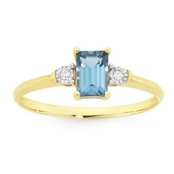 9ct gold london blue topaz & diamond ring