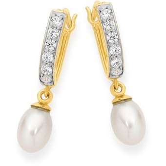 Goldmark 9ct gold cultured freshwater pearl & cubic zirconia hoop earrings offer