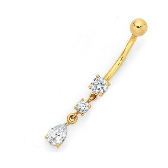 Goldmark 9ct gold cubic zirconia tear drop belly bar offer