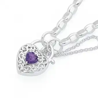Goldmark Sterling silver amethyst filigree padlock bracelet offer