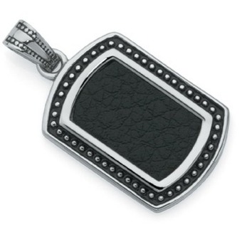 Goldmark Stainless steel black leather oxidised border gents dogtag offer