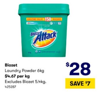 BIG W Biozet Laundry Powder 6kg offer