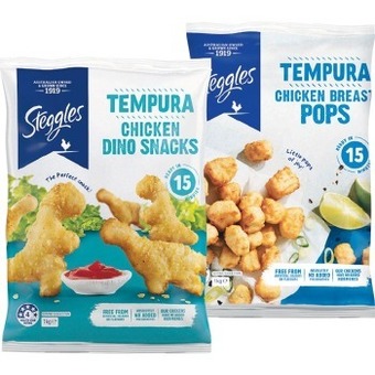 Woolworths Steggles chicken fingers, pops or dino snacks 1 kg offer