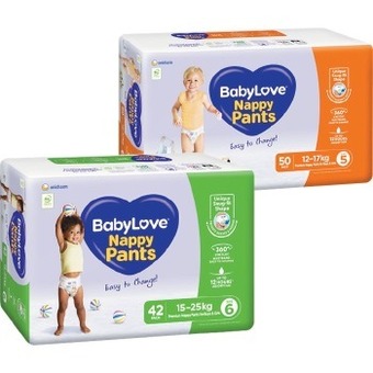 Woolworths Babylove jumbo nappy pants pk 42-56 offer