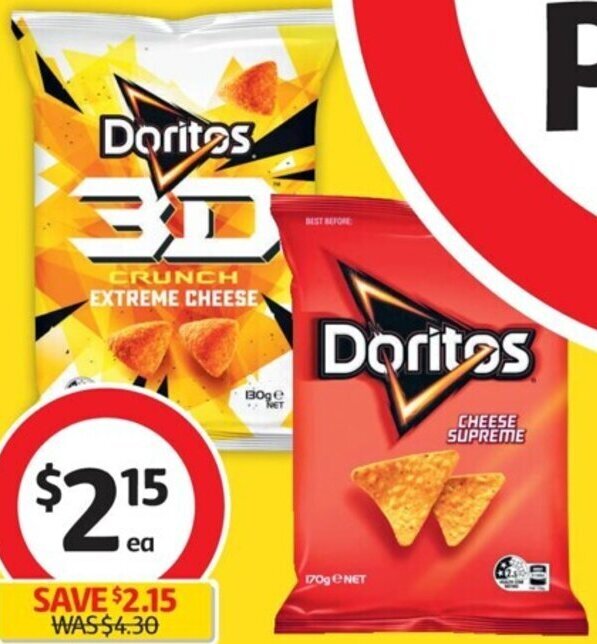 Doritos Corn Chips 150g170g, Doritos 3D 130g, Natural Chip Co Potato