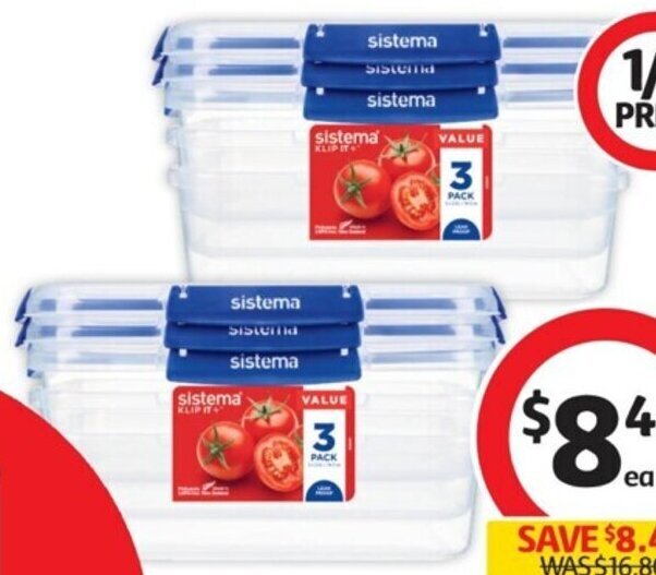 Sistema Klip It Plus Containers 2.2 Litre 3 Pack offer at Coles