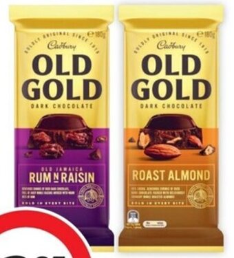 Coles Cadbury Old Gold Block Chocolate 165g-180g offer