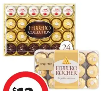 Coles Ferrero Rocher 30 Pack 375g or Collection Chocolate Box 24 Pack 269g offer