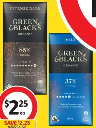 Coles Green & Black's Organic Block Chocolate 90g offer