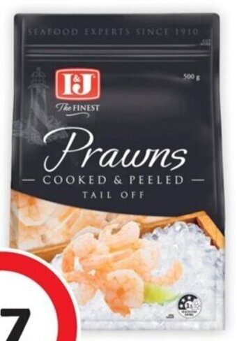 Coles I & J Cooked & Peeled Prawns Tail Off 500g offer