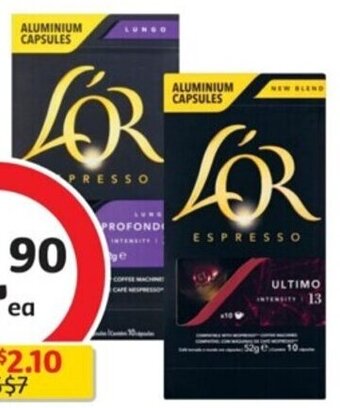 Coles L'OR Nespresso Compatible Coffee Capsules 10 Pack offer