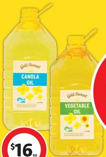 Coles Gold Sunset Canola Or Vegetable Oil 4 Litre offer