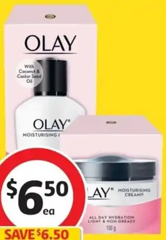Coles Olay Moistursing Cream 100g or Moisturising Lotion 150mL offer