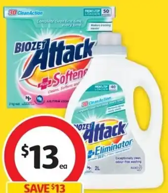 Coles Biozet Attack Plus Laundry Liquid 2 Litre or Powder Plus Softener 2kg offer