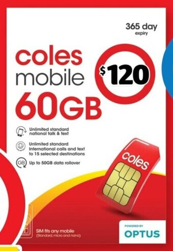Coles Coles Mobile Prepaid SIM 60GB offer