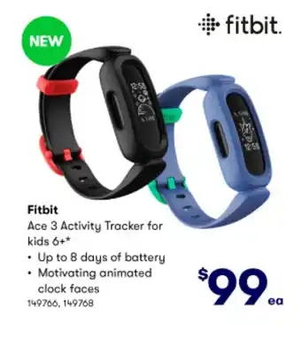 BIG W Fitbit Ace 3 Activity Tracker for Kids 6+ offer