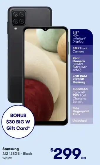 BIG W Samsung A12 128GB offer