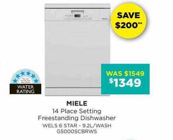 Bing Lee Miele 14 place setting freestanding dishwasher wels 6 star - 9.2l-wash offer