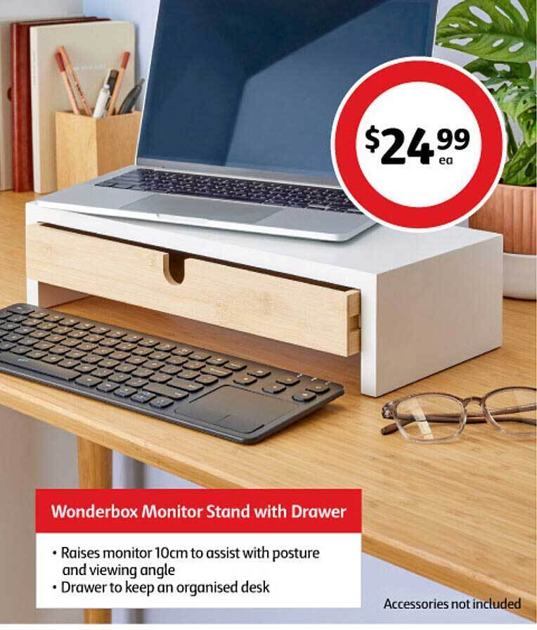 Wonderbox monitor stand with drawer offer at Coles