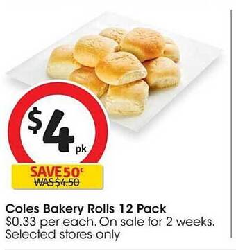 Coles Coles bakery rolls 12 pack offer