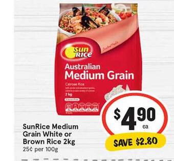 IGA Sunrice medium grain white or brown rice offer