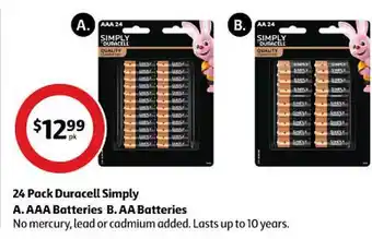 Coles 24 pack duracell simply aaa batteries or aa batteries offer