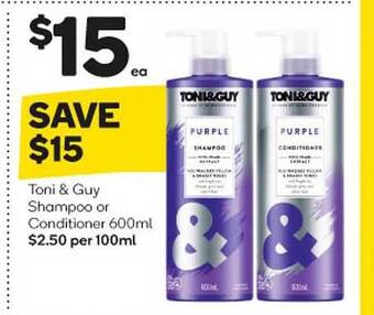 Woolworths Toni & guy shampoo or conditioner offer