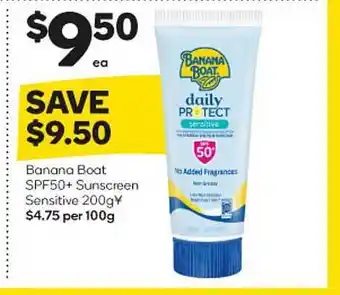 Woolworths Banana boat spf50+ sunscreen sensitive offer