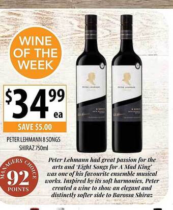 Supabarn Peter lehmann 8 songs shiraz offer