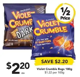 Drakes Violet Crumble Bags 180g offer