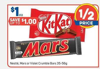 Foodland Nestlé, mars or violet crumble bars 35-56g offer