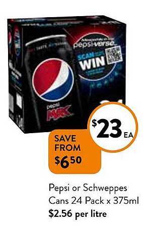 Foodworks Pepsi or schweppes cans offer