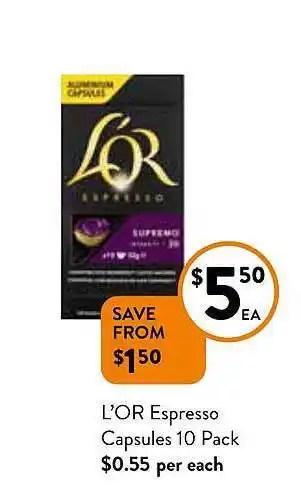 Foodworks L'or espressso capsules offer