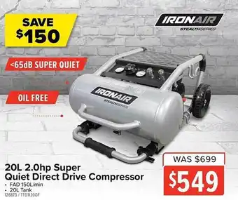 Total Tools Iron air 20l 2.0hp super quiet direct drive compressor offer