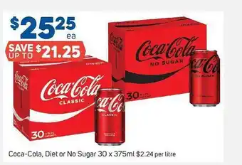 Foodland Coca-cola, diet or no sugar 30 x 375ml offer