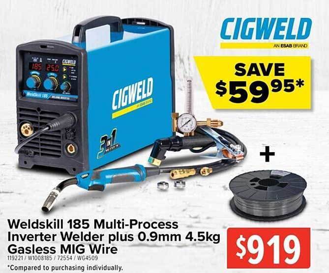 Cigweld weldskill 185 multiprocess inverter welder plus 0.9mm 4.5kg