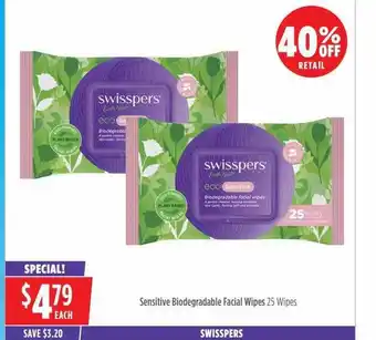 Wizard Pharmacy Swisspers sensitive biodegradable facial wipes offer