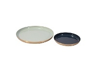 LivingStyles Donai 2 Piece Enamelled Brass Platter Set, Pearl / Navy offer
