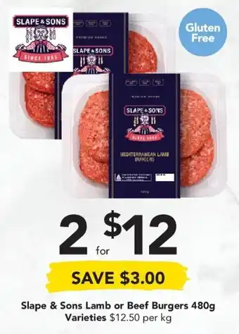 Drakes Slape & Sons Lamb or Beef Burgers 480g offer