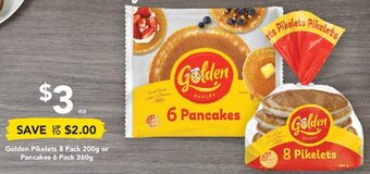 Golden Pikelets 8 Pack 200g or Pancakes 6 Pack 360g