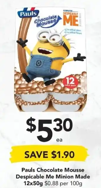 Pauls Chocolate Mousse Despicable Me Minion Made 12x50g