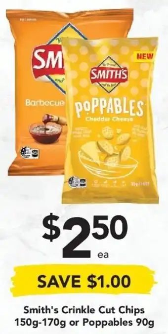 Drakes Smith's Crinkle Cut Chips 150g-170g or Poppables Chips 90 offer